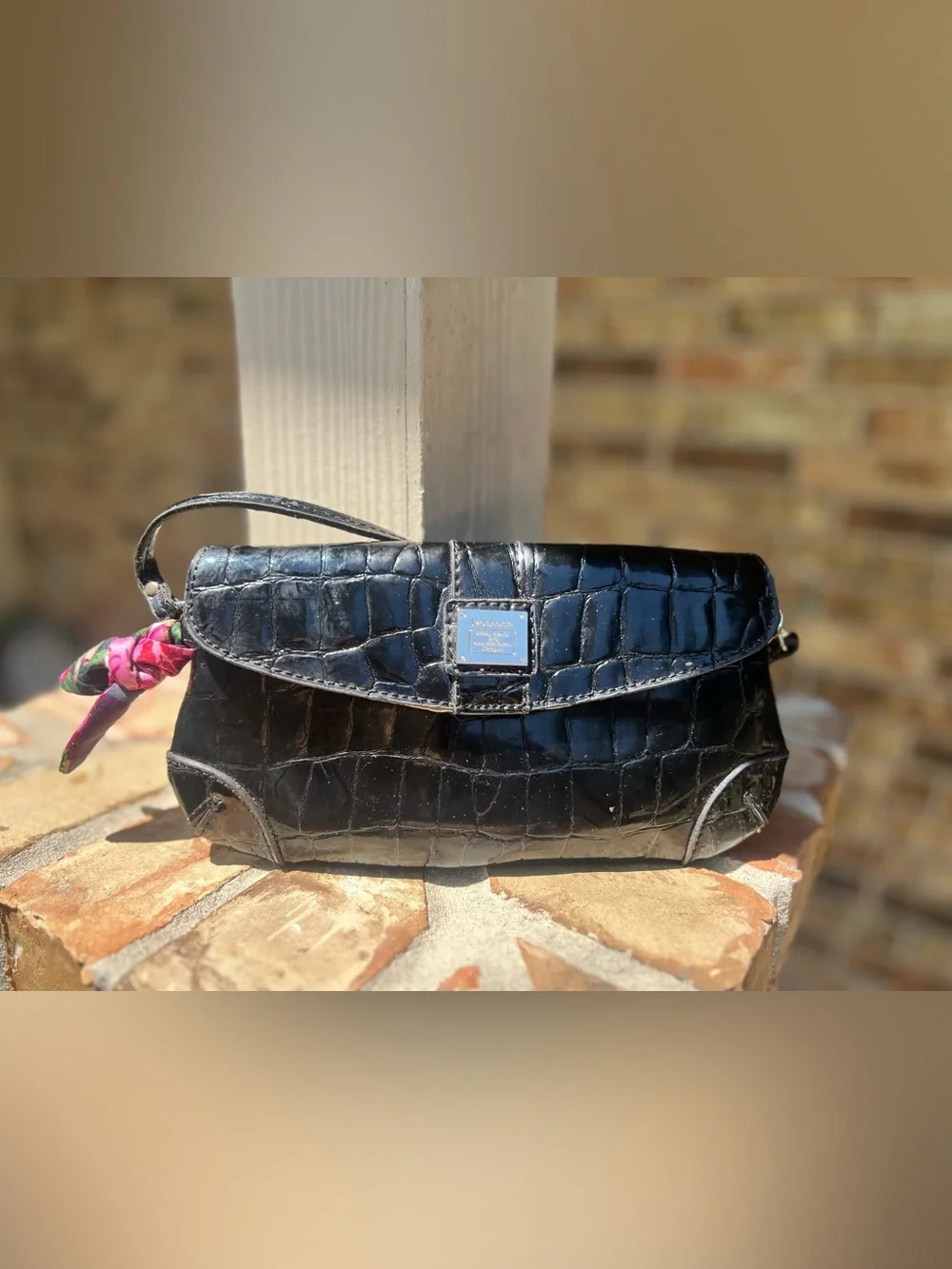 Liz Claiborne Black Croc-Embossed Wristlet Clutch